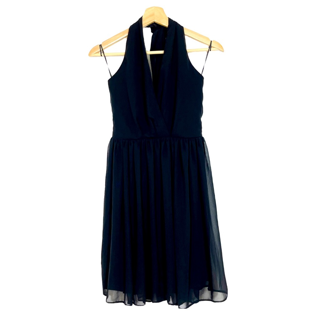NWT Asos Halter Cocktail Dress Tie Neck Chiffon Black Sz 4